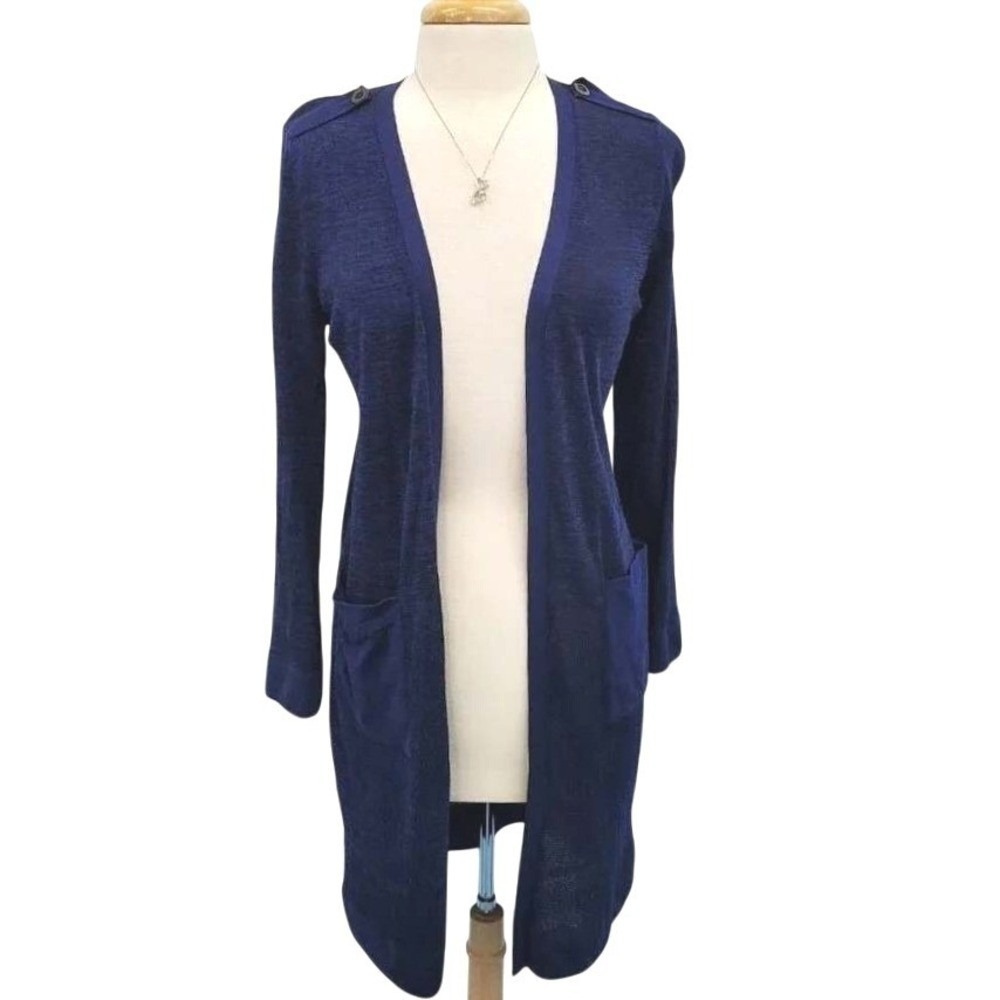 Chicos Womens S Blue Open Front Cardigan Sweater Long Sleeve Pockets - Picture 4 of 13